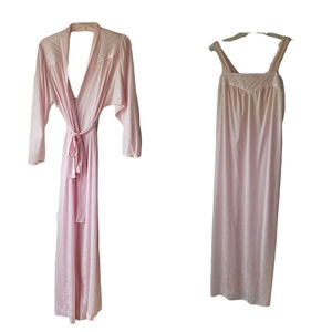 Vtg Barad Co Peignoir Robe Set Nightgown Nylon Pink Medium Made USA Union Label